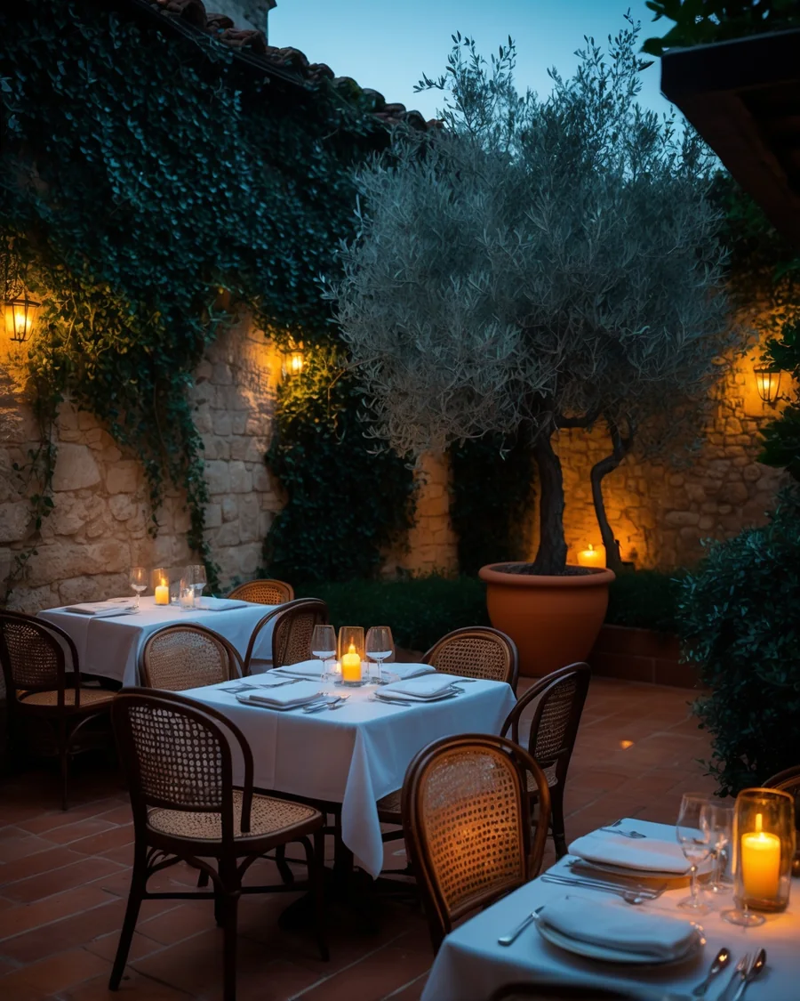 Terraza jardín de Il Duomo con hiedra y olivo